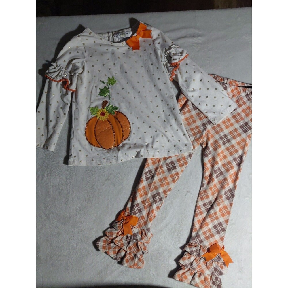 Rare Editions Girls Pumpkin Thanksgiving Outfit Size 5